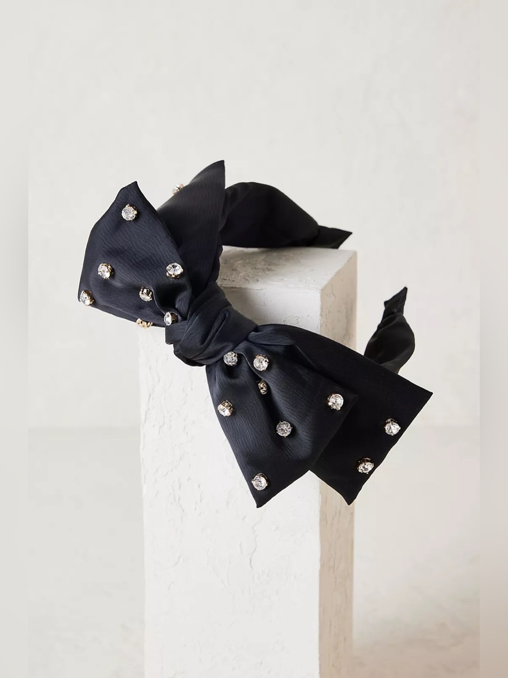 Anthropologie Embellished Satin Bow Headband Black